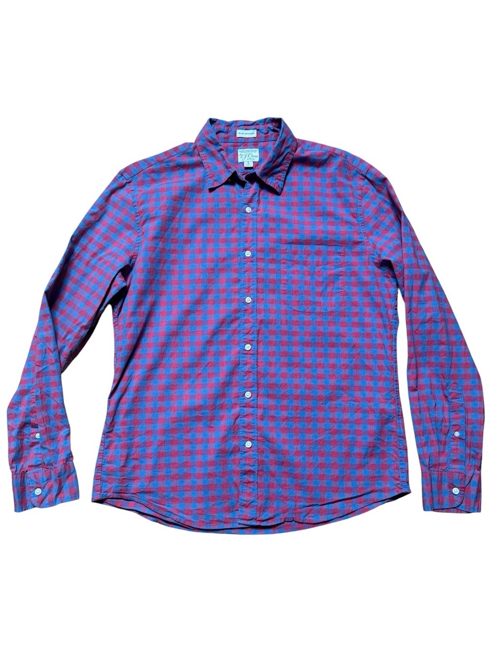J. Crew Mens Large Slim Untucked Plaid Button Down Shirt Long Sleeve Blue Red